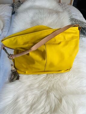 Yellow Leather Shoulder Bag with Tassel